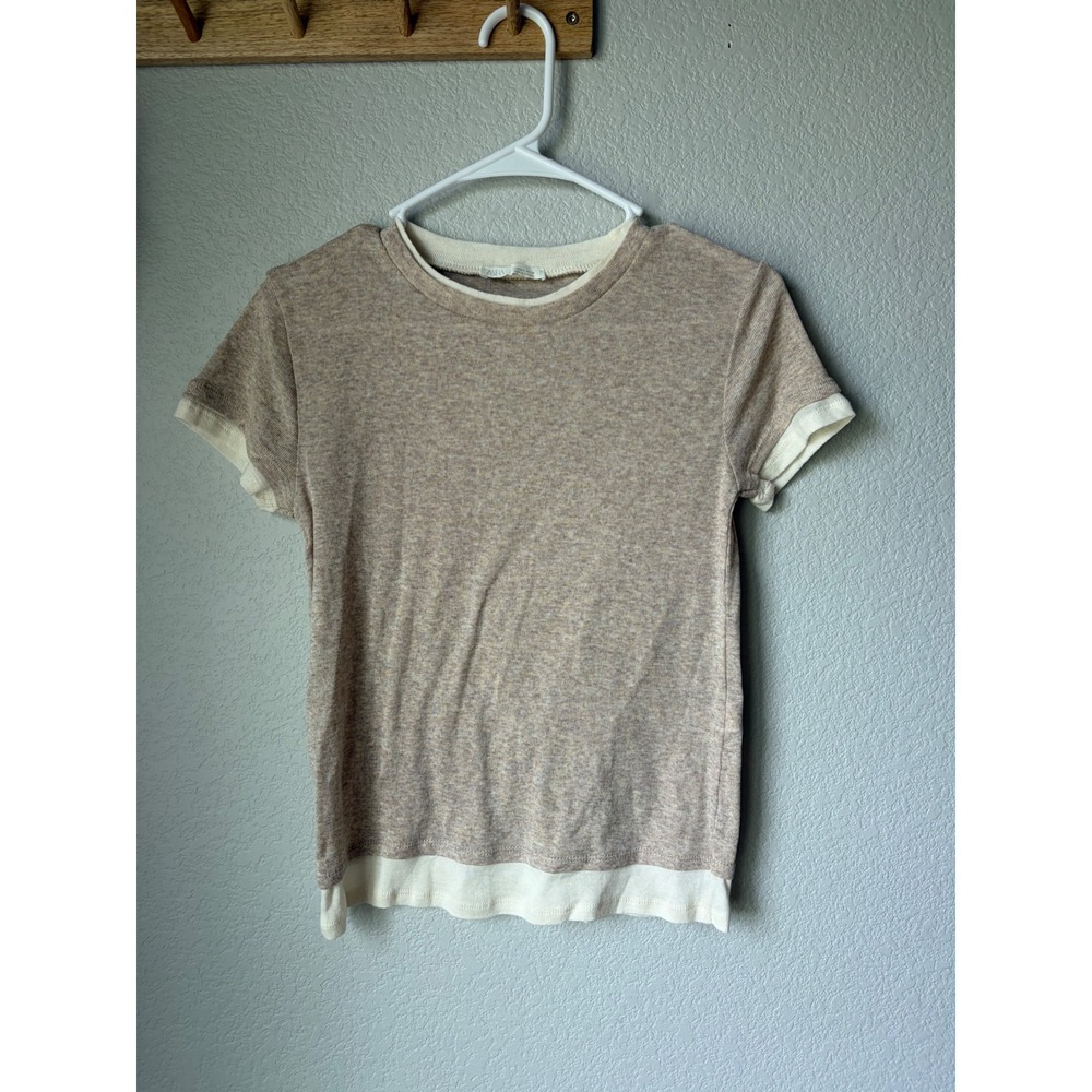 Zara Marled Tan Cream Layered Look Short Sleeve‎ Knit Top